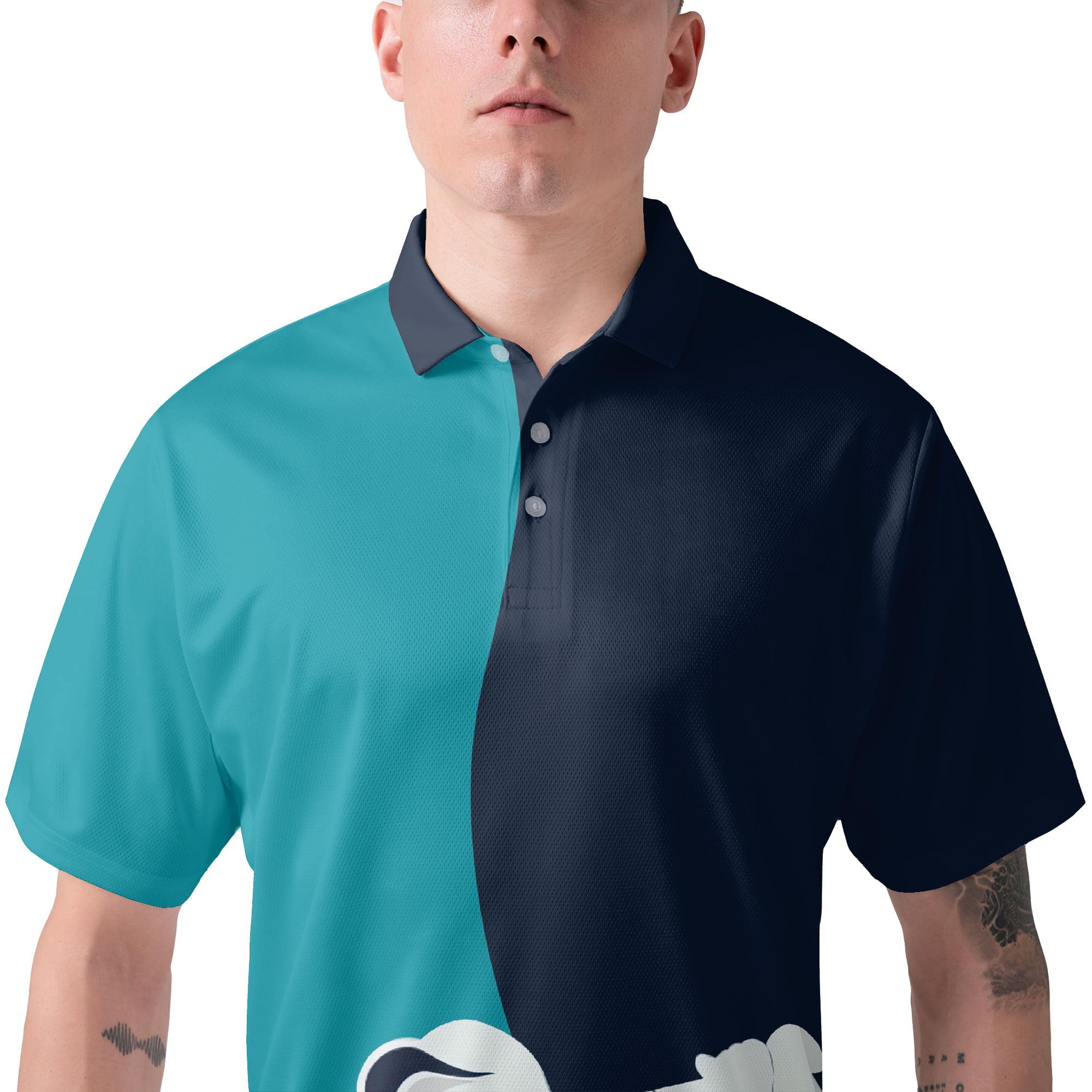 HYPERFAVOR Men's Smart Golf Polo Shirt - Breathable Short Sleeve Performance Shirt in Golf Blue & Navy | Perfect for Golf Courses, Country Clubs & Casual Wear