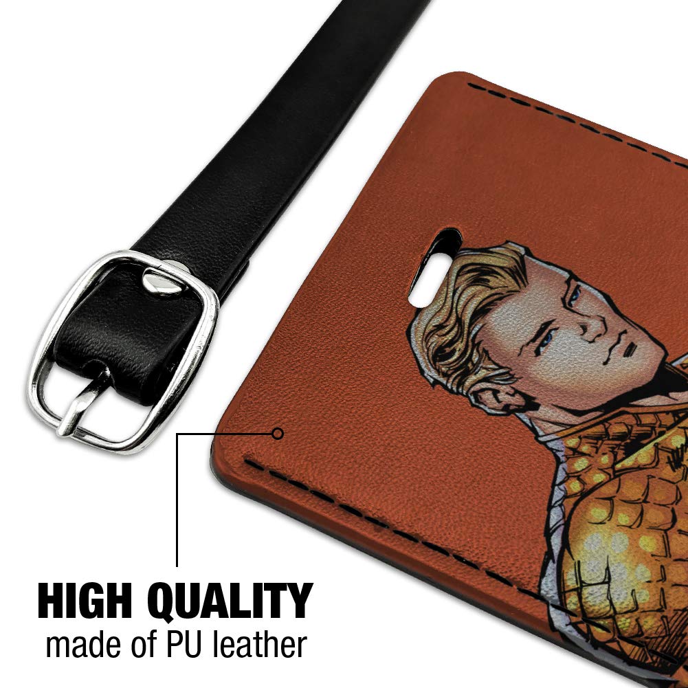 Aquaman Character Rectangle Leather Luggage Tag - Durable Suitcase ID Tag for Travel Bags, Carry-On & Backpacks - Perfect for Vacation, Business Trips & Cruise Adventures