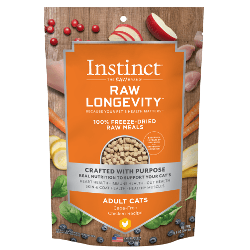 Instinct Raw Longevity Chicken Recipe 100% Freeze Dried Cat Food for Adult Cats - 9.5oz Bag - High Protein Grain Free Kibble for Indoor & Outdoor Cats - Perfect for Mealtime & Training Treats