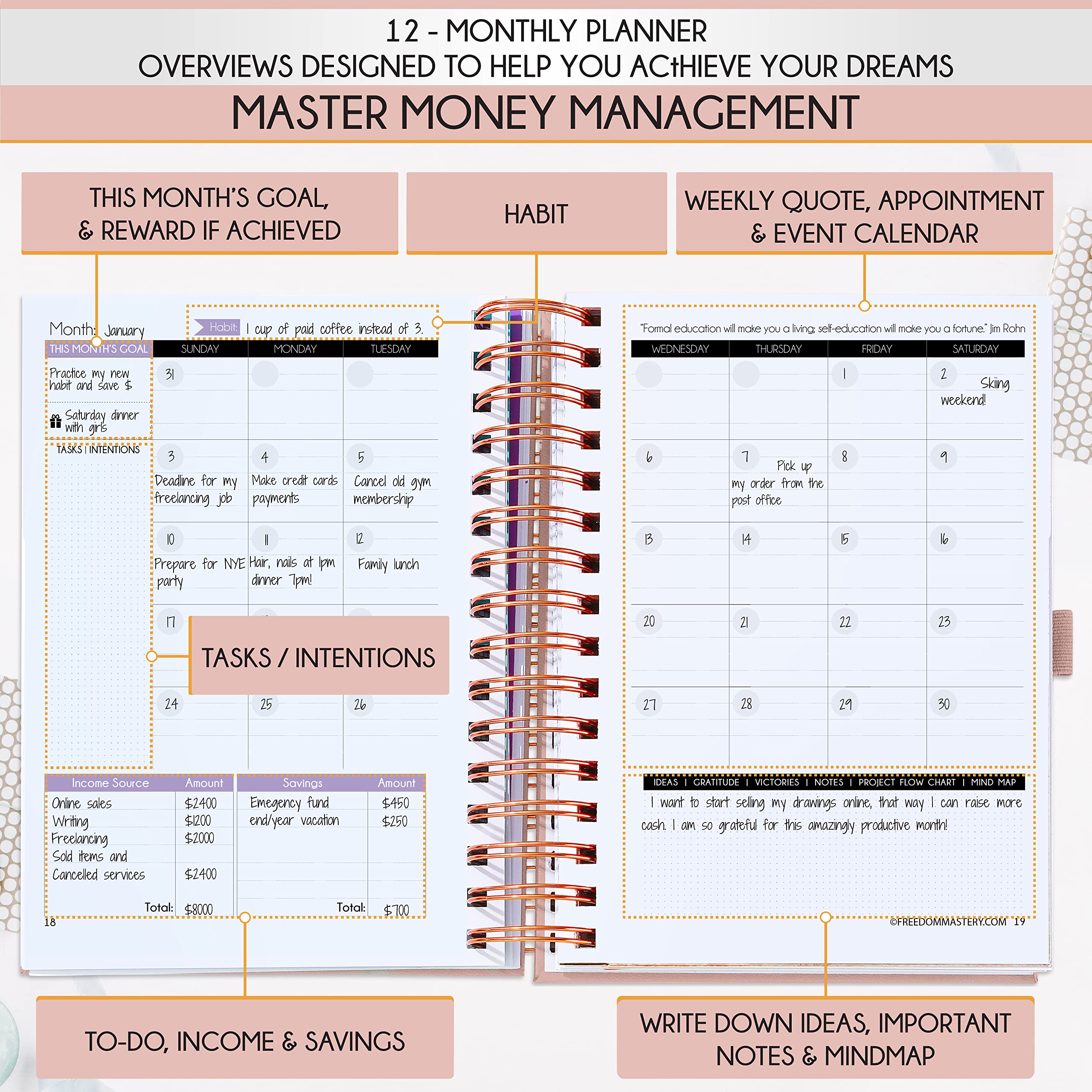 2025 Spiral Budget Planner & Monthly Bill Organizer with Pockets - Finance Journal, Debt Tracker for Bill Payments & Savings | 12-Month Financial Freedom Planner for Home, Office & Personal Money Management