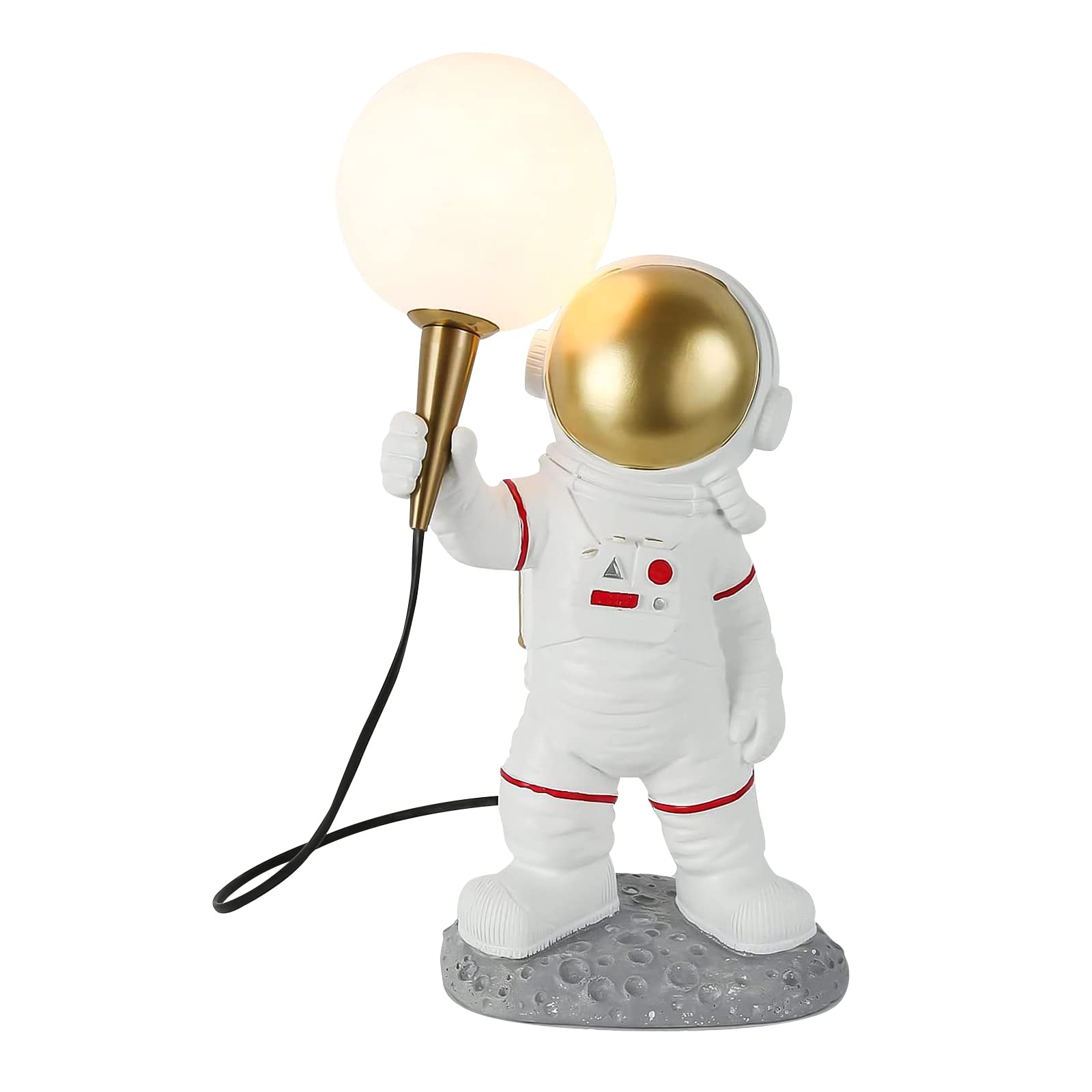 3D Printed LED Astronaut Moon Table Lamp - Resin Lamp Body, Warm White Night Light for Bedroom, Desk & Kids Room Decor - Perfect for Bedside, Nursery & Space Themed Room Decorations