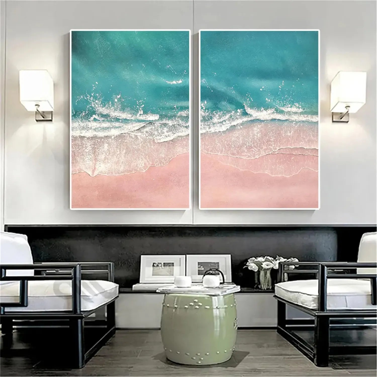 Ocean and Sky Painting Set of 2 - Handmade Wall Art for Living Room & Bedroom Decor - Coastal Themed Canvas Prints for Home Office