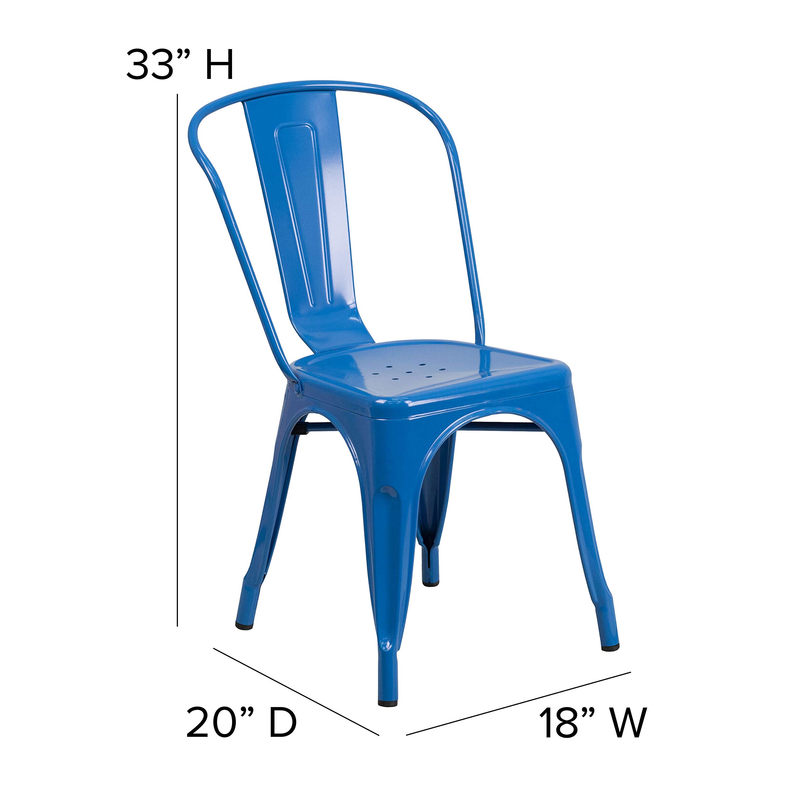4 Pack Blue Metal Stackable Chairs for Indoor & Outdoor Use - Durable Bistro & Restaurant Chairs for Patio, Cafe, Garden, and Home Dining