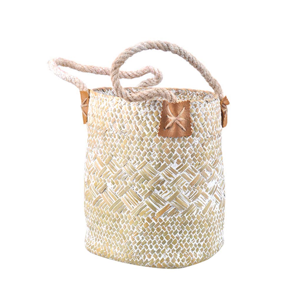 Handmade Braided Rattan Basket - Woven Flower Pot & Laundry Storage Organizer | Boho Home Decor for Living Room, Bedroom & Bathroom