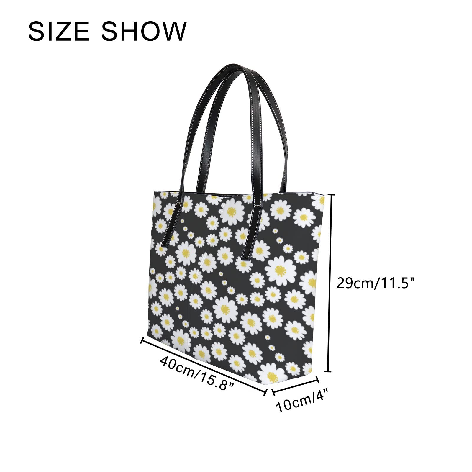 Elegant White Chrysanthemum Floral Leather Tote Bag for Women - Stylish Crossbody Work Handbag with Zipper | Perfect for Office, Travel & Daily Use