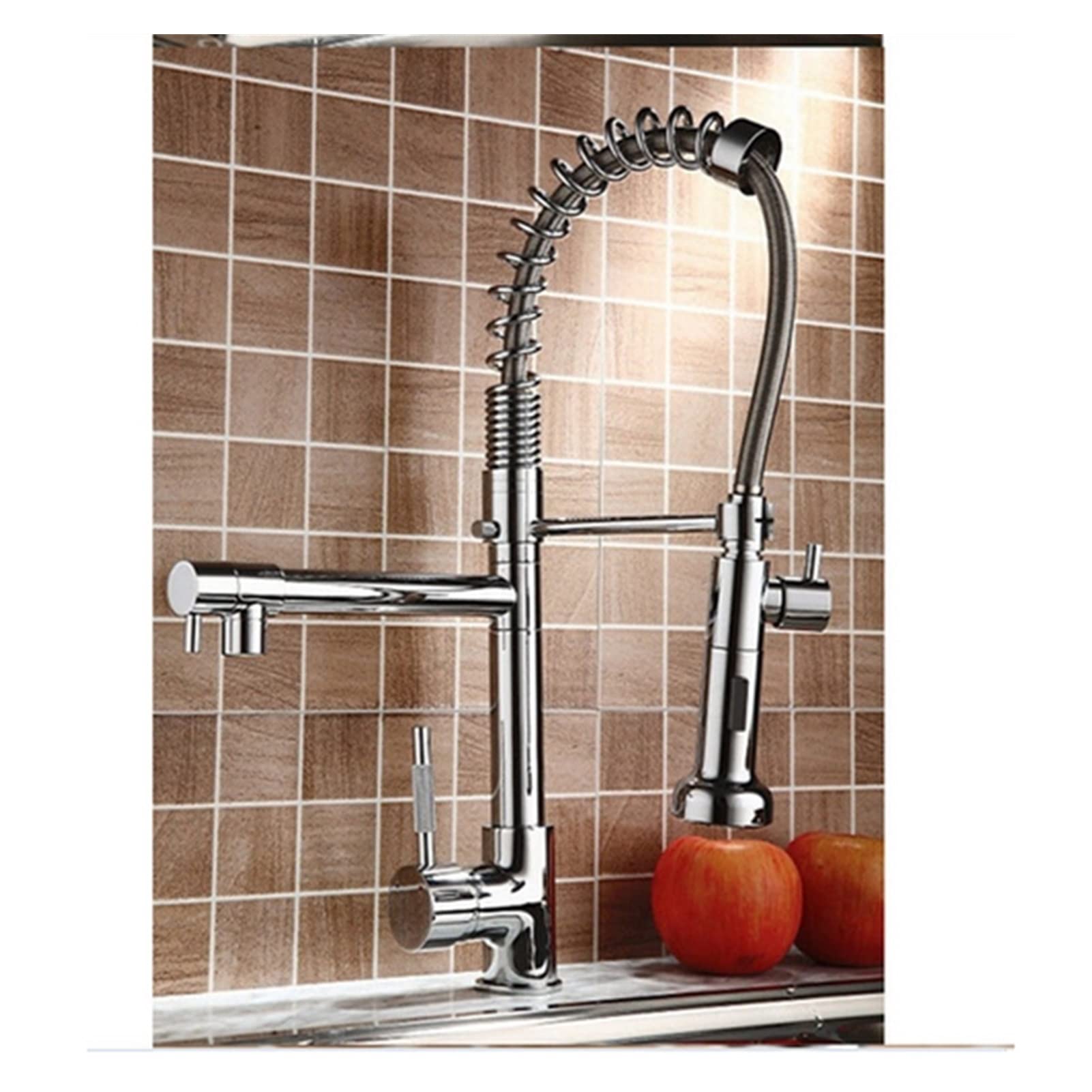 Premium Chrome Basin Kitchen Faucet - Dual Spout Pull-Out Spring Brass Mixer Tap with Hot & Cold Water - Perfect for Modern Kitchens & Restaurant Sinks