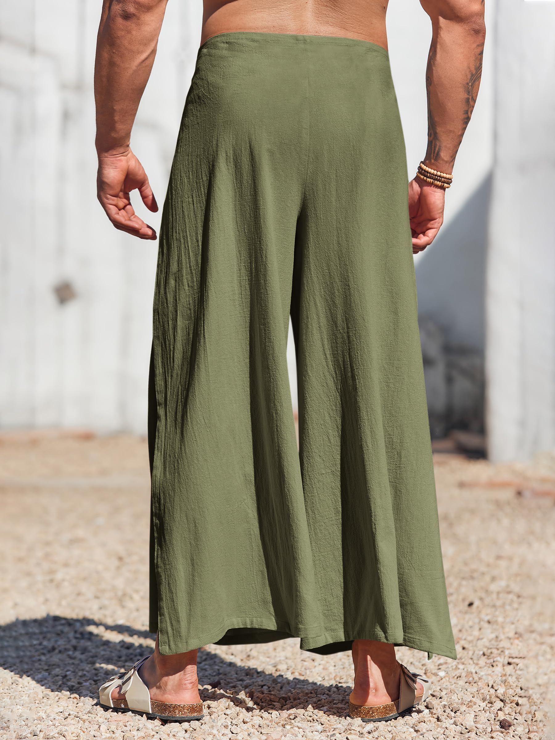 Runcati Men's Linen Wrap Pants - Lightweight Loose Fit Yoga Beach Pants for Men, Breathable Hippie Style Fisherman Pants - Perfect for Yoga, Meditation, Beach Vacation & Boho Fashion