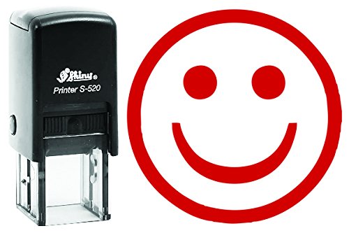 Happy FACE Shiny 20MM Custom Round Self Inking Rubber Stamp for Kids, Teachers - Pre-Inked Mini Stamper for Crafts, Scrapbooking & Classroom Activities