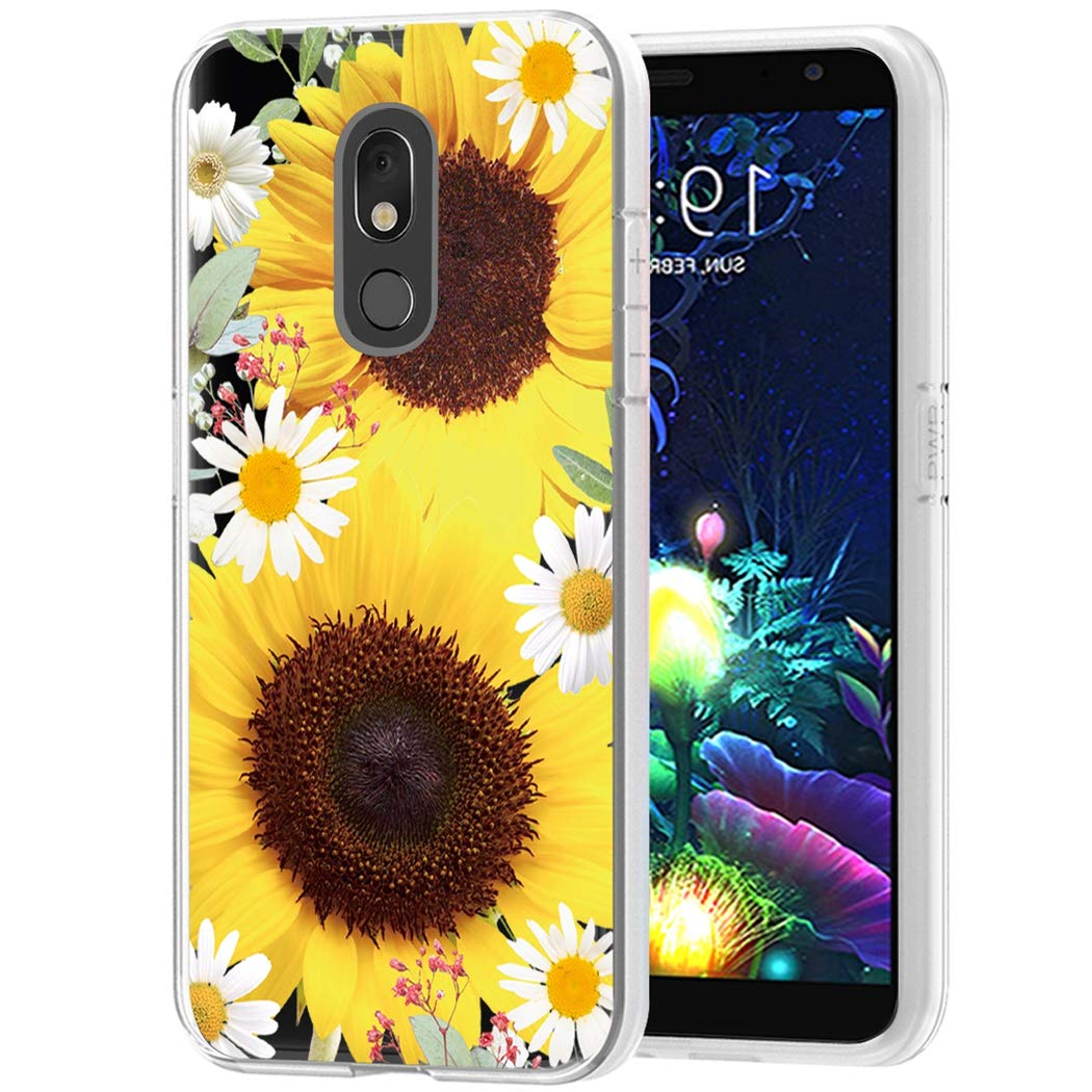 Shockproof Clear TPU Phone Case for LG K40 / K12 Plus / X4 2019 / Solo LTE / Harmony 3 / Xpression Plus 2 - Soft Protective Transparent Cover for Women & Girls (Sunflower Design) - Perfect for Everyday Use, Work, and Travel Protection
