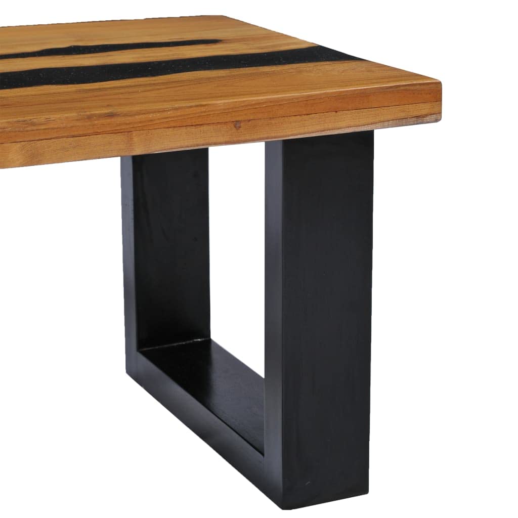 CHARMMA Teak Wood Coffee Table with Lava Stone - 39.3