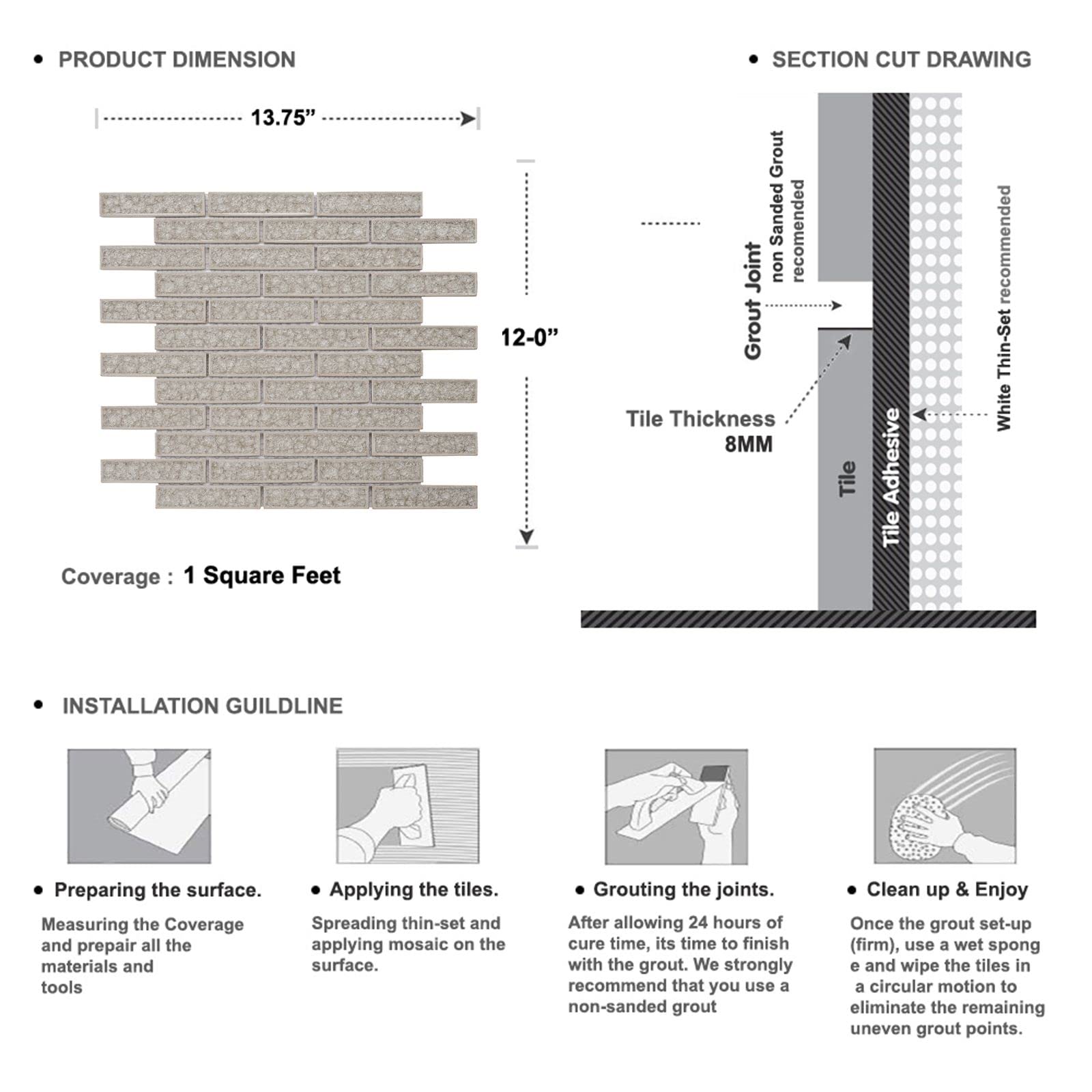 Interlocking Taupe Gray Crackle Glass Tile Mesh Mounted Backsplash - 10 Sheets (TDH249CG) | DIY Kitchen & Bathroom Wall Decor | Waterproof Peel & Stick Tiles for Home Renovation