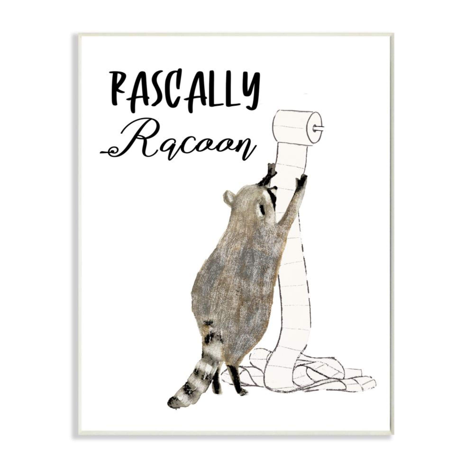 Stupell Industries Funny Raccoon Wall Art with Toilet Paper Roll - Playful Wildlife Decor for Bathroom, Nursery & Home Office