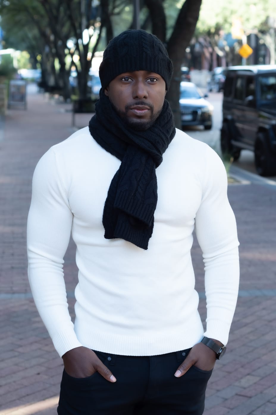 Stylish Black Scarf and Hat Set for Women - Winter Warm Knit Accessories for Cold Weather Fashion