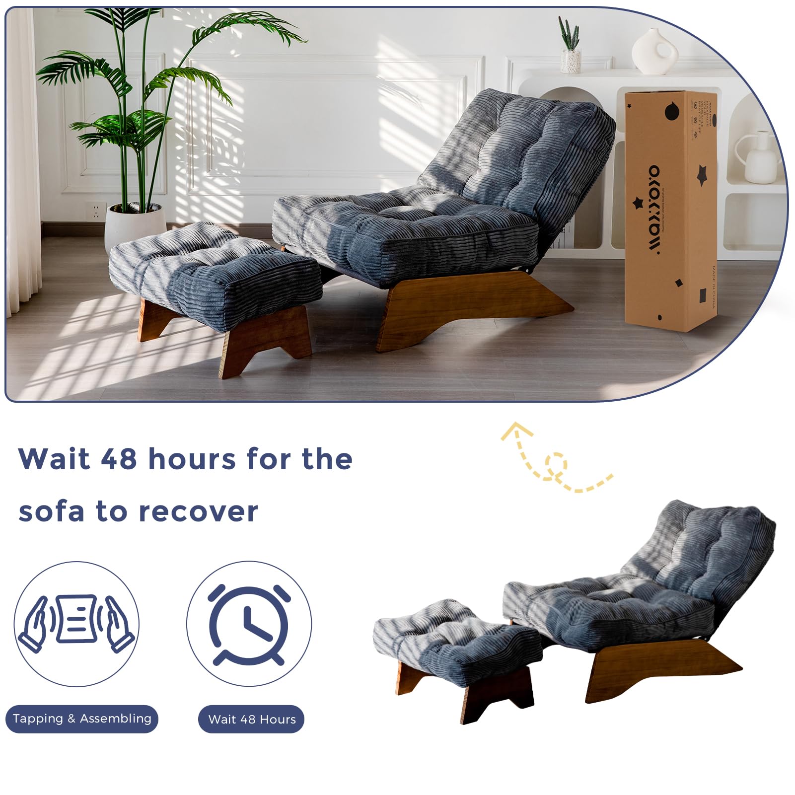 MAXYOYO Adjustable Accent Chair with Ottoman Set - Dark Grey Tufted Lounge Chair for Living Room, Bedroom & Office - Modern Comfortable Seating for Relaxing, Reading & Working