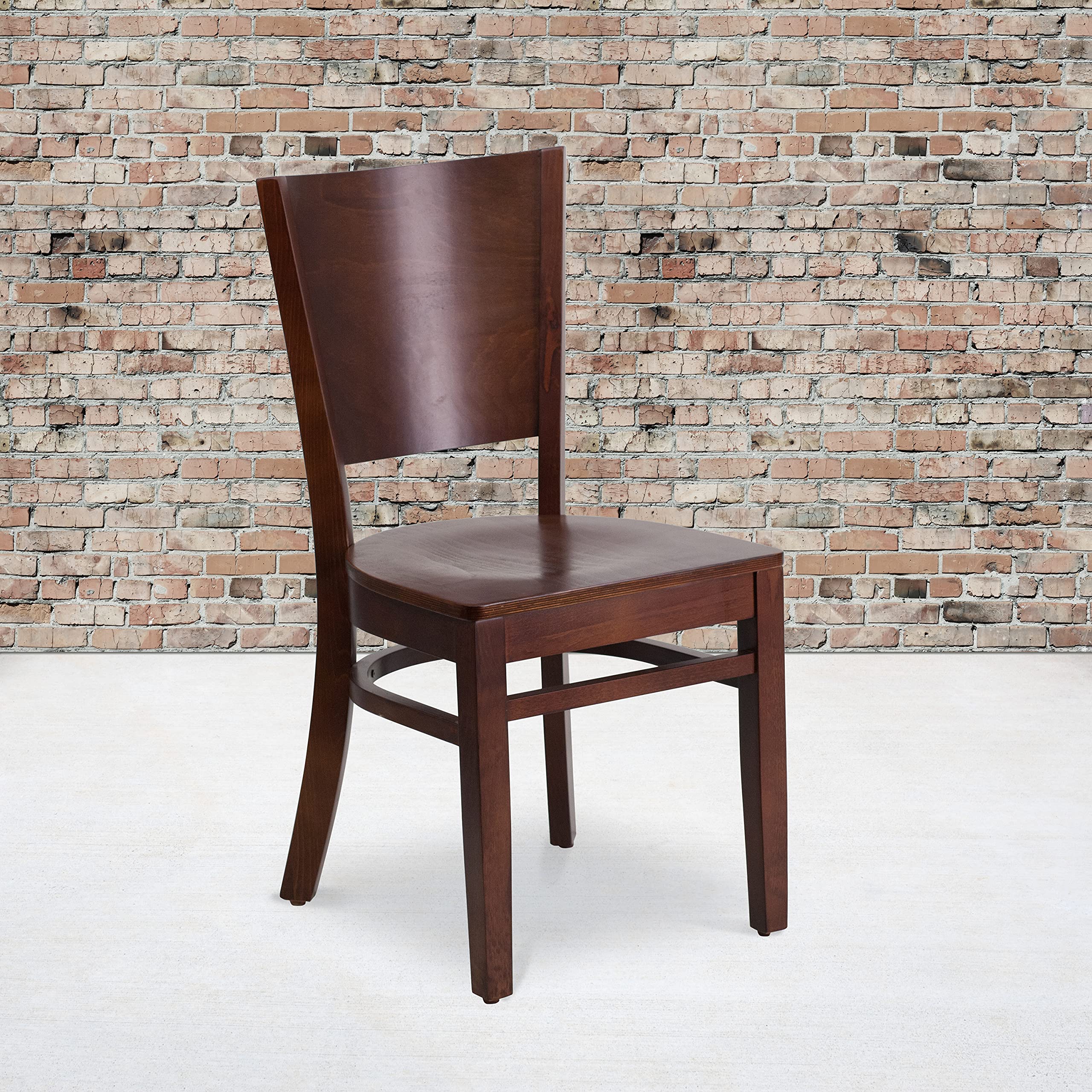Flash Furniture Lacey Series Solid Back Walnut Wood Restaurant Chair - Elegant Dining Chairs for Restaurants, Cafes & Home Kitchens - Durable Wooden Seating with Comfortable Back Support