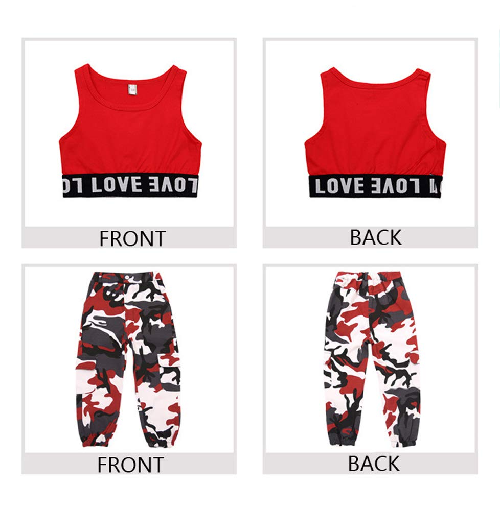 LOLANTA 2-Piece Girls Hip Hop Dance Outfit Set - Crop Tank Top & Camo Jogger Pants for Street Dance, Solo Performance, Ages 6-15 | Perfect for Dance Classes, Competitions & Casual Wear