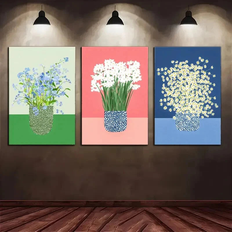 3-Piece Floral Canvas Wall Art - Metal Print Ready to Hang - Modern Home Decor for Living Room, Bedroom & Office