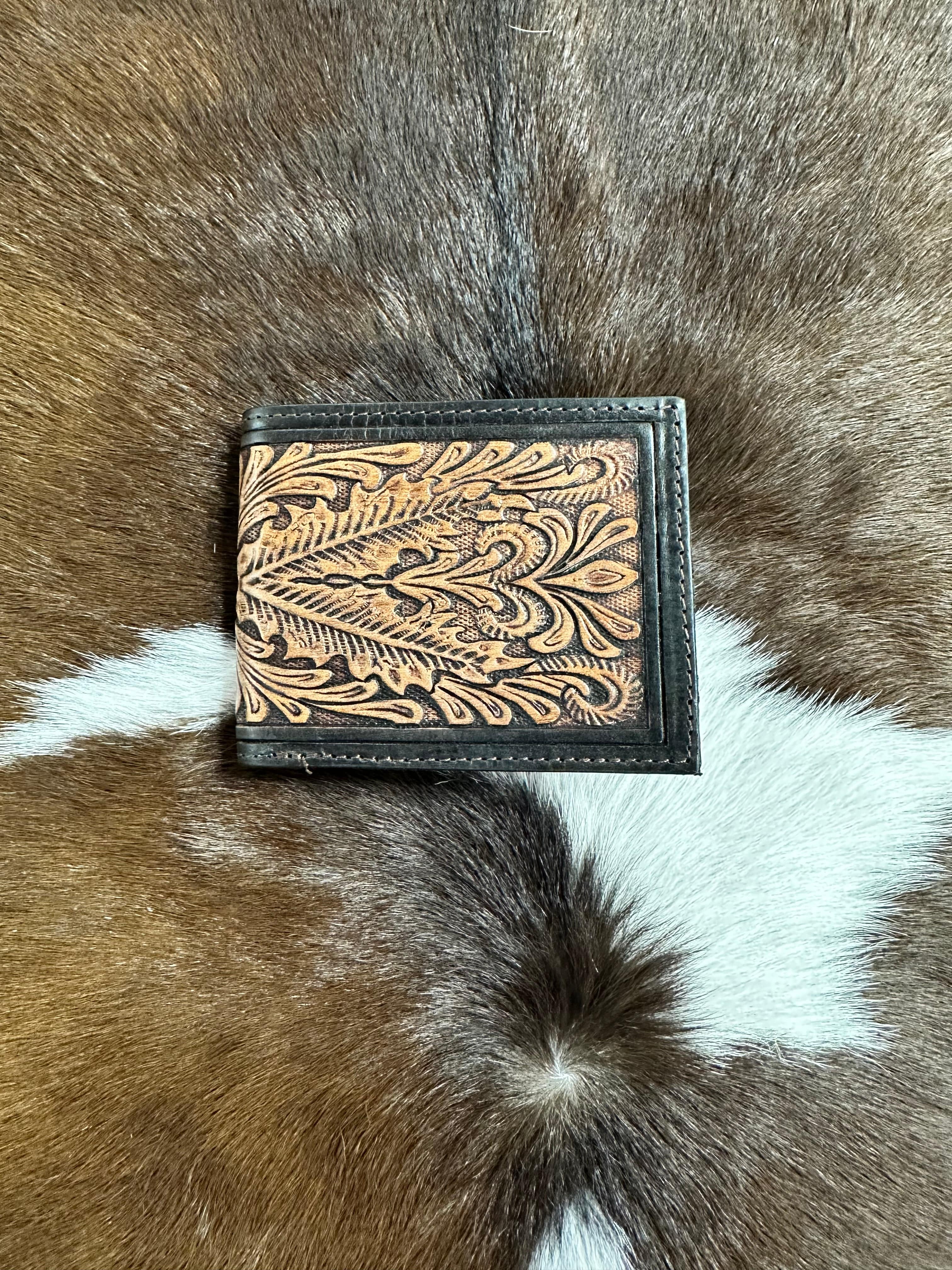 Ranger Black/Brown Floral Leather Wallet for Men - Slim RFID Blocking Bifold Wallet with Money Clip - Perfect for Travel, Business & Everyday Use