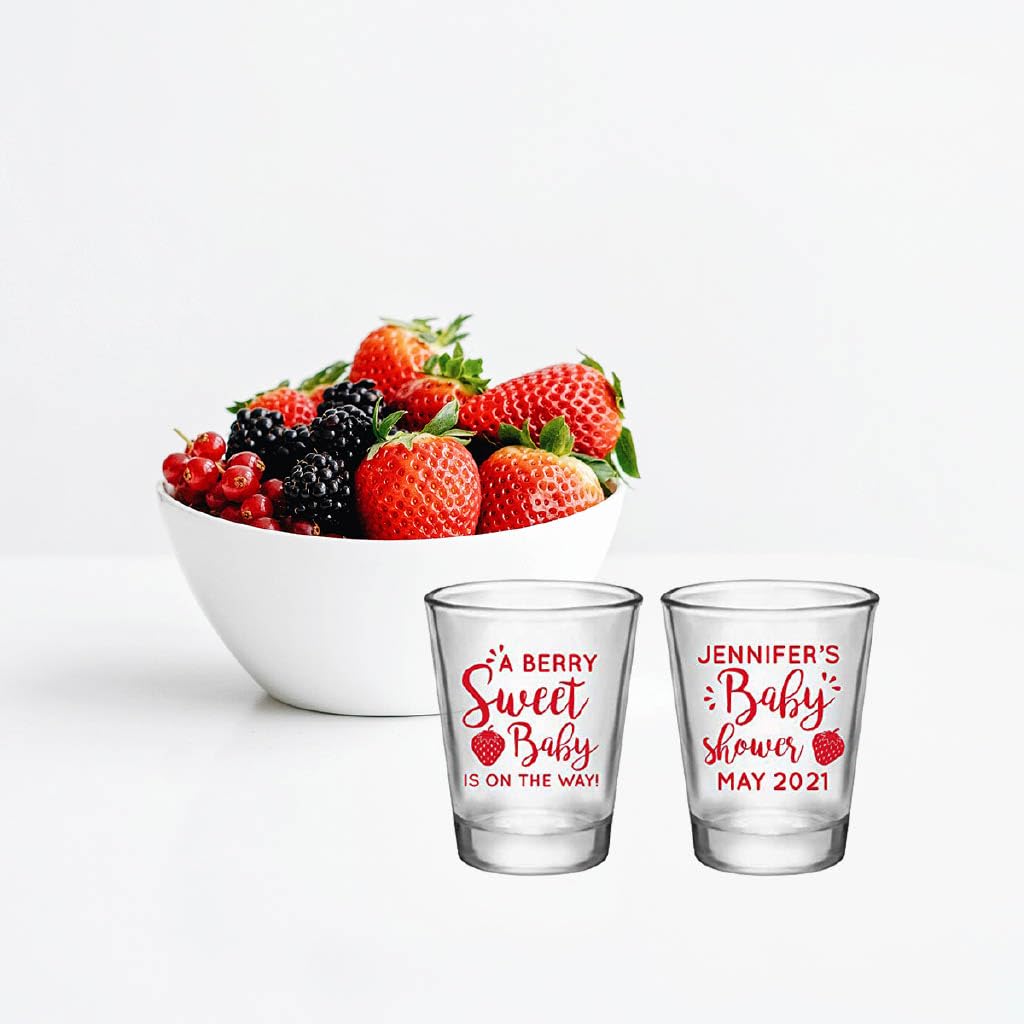 Personalized Strawberry Baby Shower Shot Glasses - Sweet Berry Themed Party Favors for Summer Baby Showers | Perfect for Gender Reveals, Bridal Showers & New Mom Celebrations