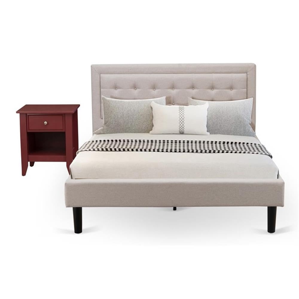 East West Furniture FN08Q-1GA13 2-Piece Queen Bedroom Set with Bed & Nightstand - Durable Beige Linen Fabric - Perfect for Master Bedrooms & Guest Rooms