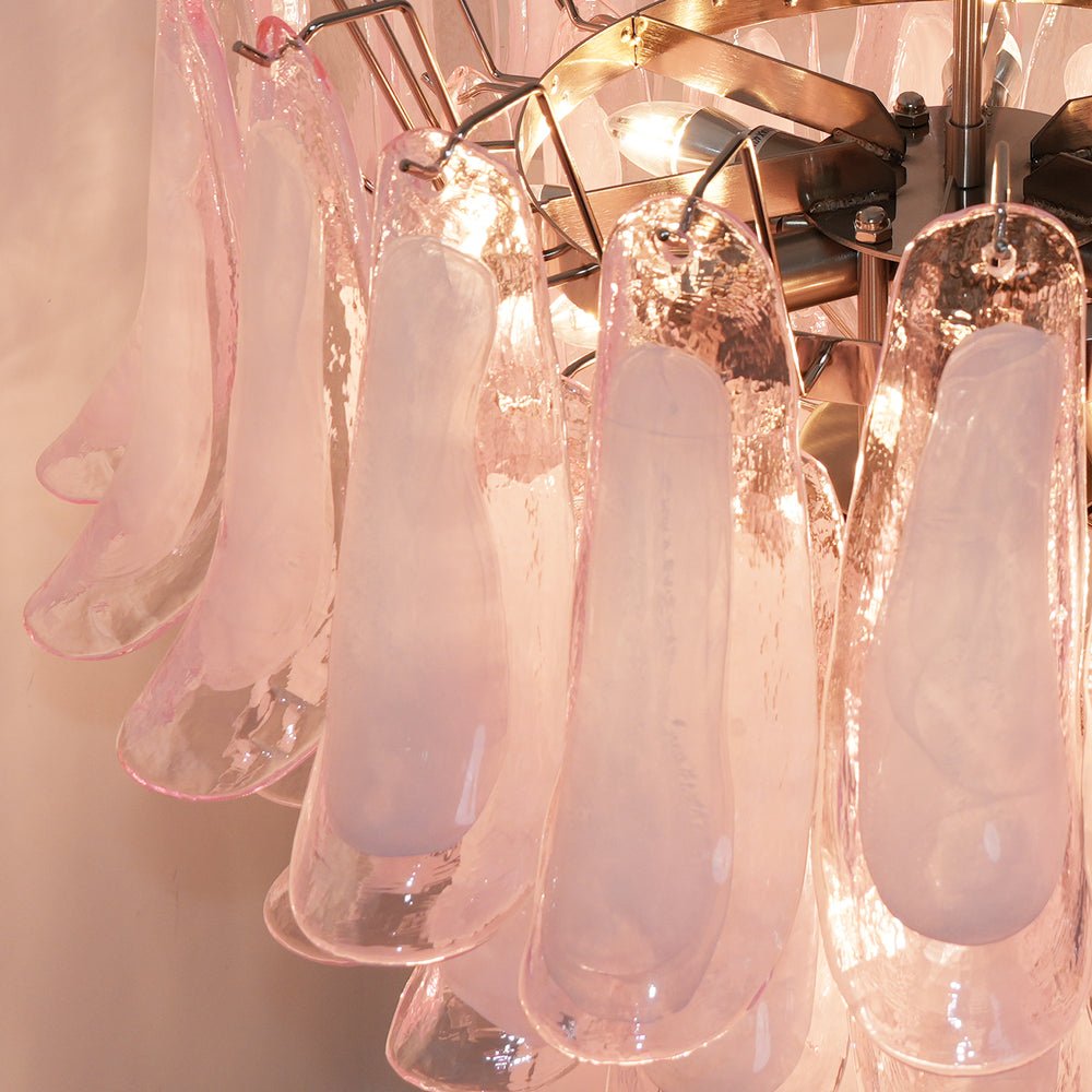 Murano Pink Glass Petals Chandelier - Elegant Venetian Crystal Ceiling Light Fixture for Dining Room, Bedroom & Living Room Decor