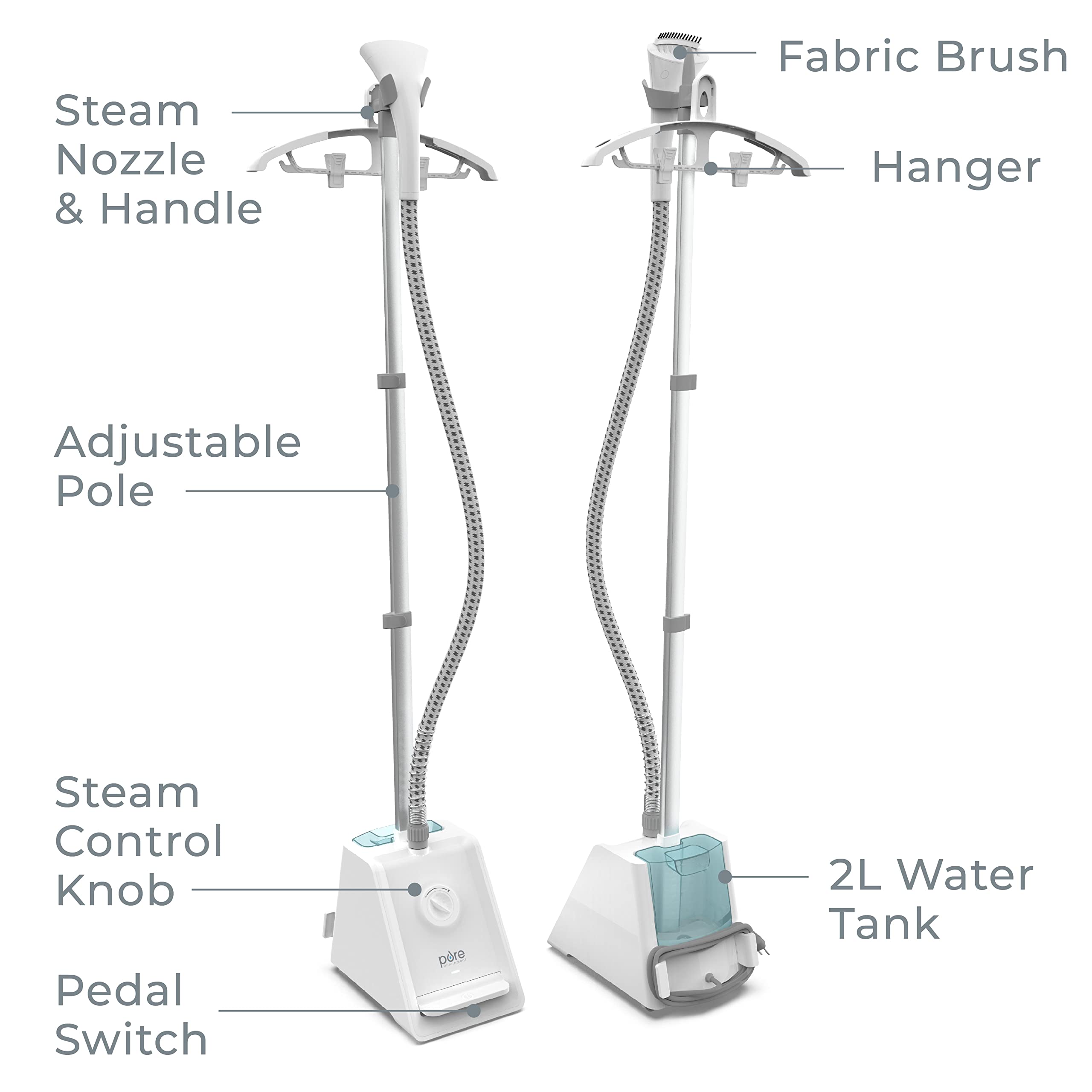 Pure Enrichment PureSteam Pro Upright Clothes Steamer - Professional Standing Garment Steamer with Foot Pedal - 0.5 Gallon Tank, 4 Heat Levels & 1-Hour Steam Time (Heats in 45 Sec) - Perfect for Home, Travel & Professional Use