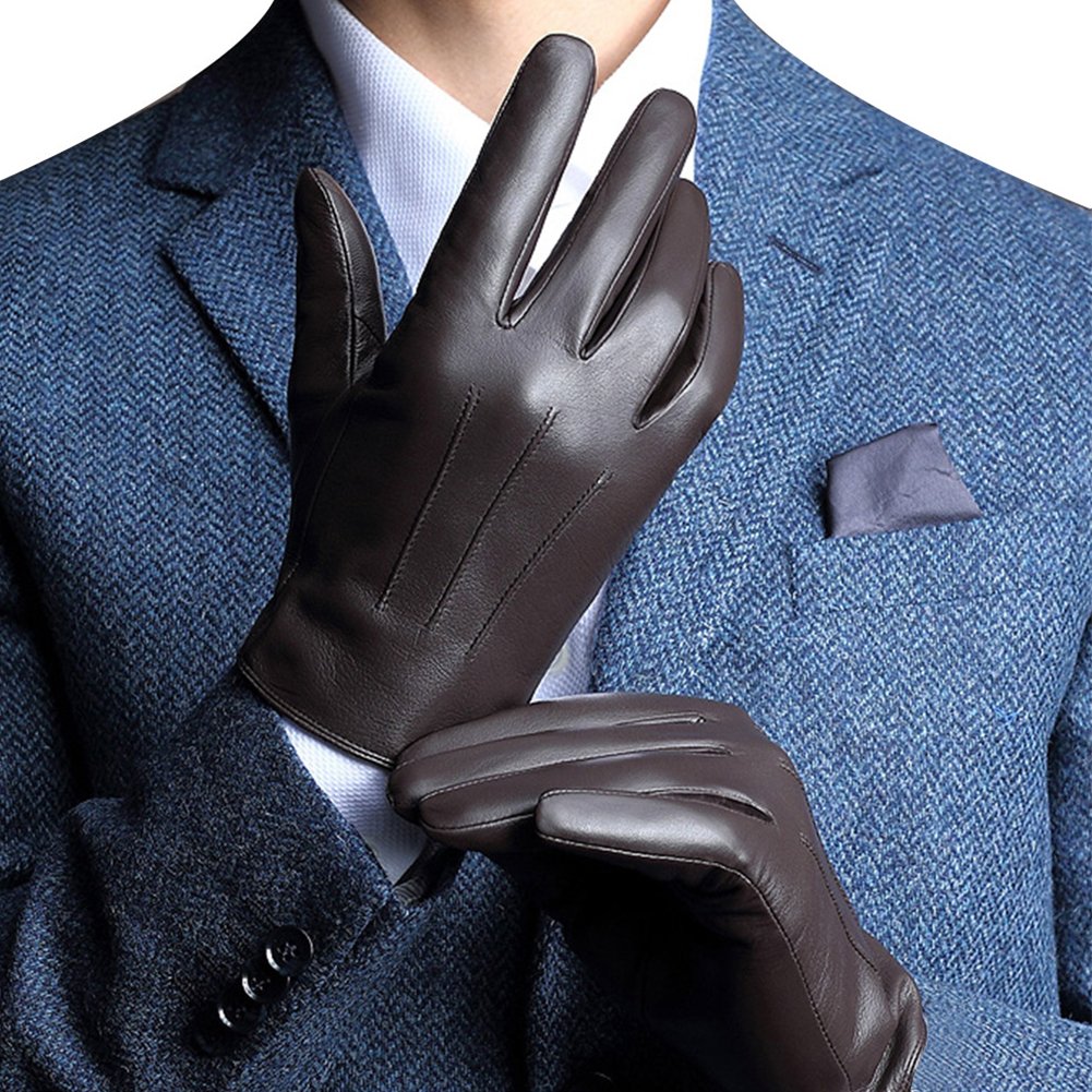 Men's Leather Touchscreen Gloves - Warm Winter Driving & Texting