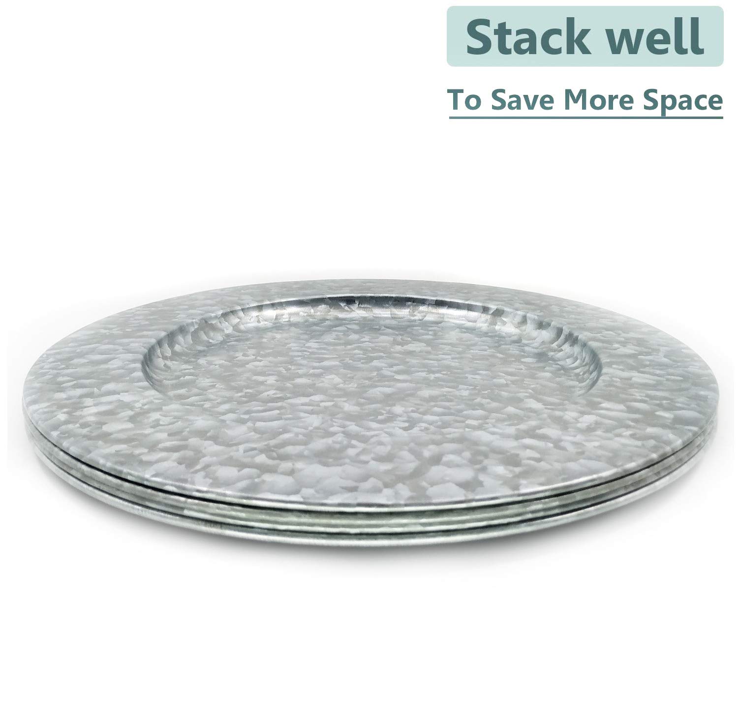 Premium KX-WARE 13-inch Silver Galvanized Steel Charger Plates - Set of 6 Elegant Classic Dinnerware Dishes for Weddings, Parties & Fine Dining
