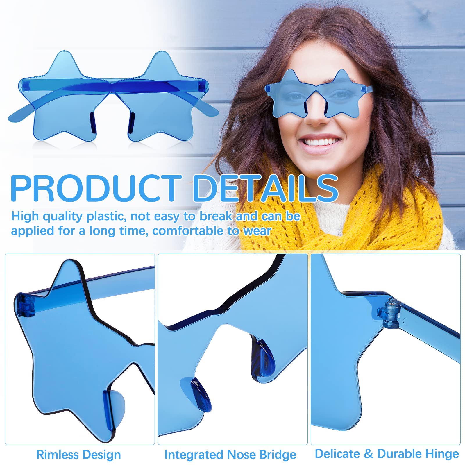 Stylish Rimless Star-Shaped Sunglasses for Women & Men - Trendy Candy Color Tinted UV Protection Glasses - Perfect for Summer, Beach, Parties & Fashion Accessories
