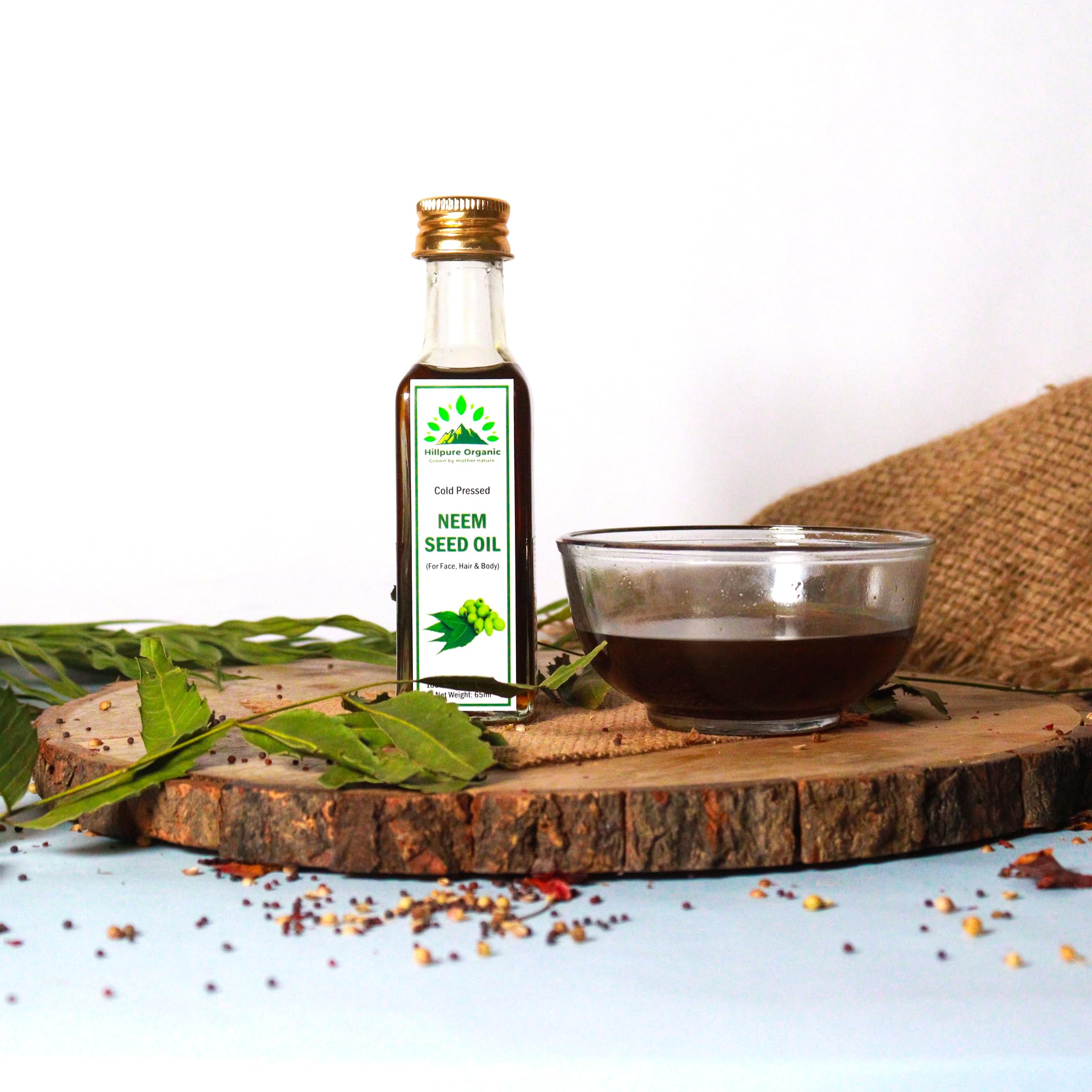 Organic Cold Pressed Neem Seed Oil 100% Pure Natural for Face Hair & Body - Premium Skin Care & Hair Treatment - Glass Bottle 65ml - Ideal for Acne Treatment, Scalp Care & Moisturizing