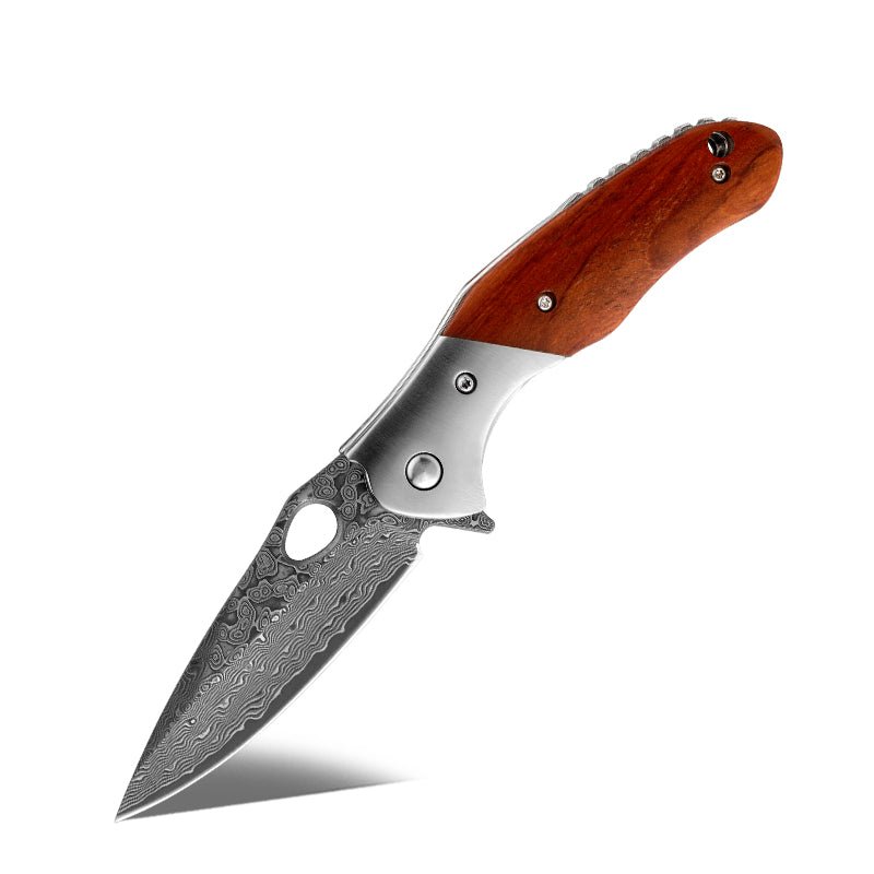 Premium VG10 Damascus Steel Pocket Knife with Exotic Sandalwood Handle - Japanese Crafted EDC Folding Knife for Outdoor, Camping & Everyday Carry