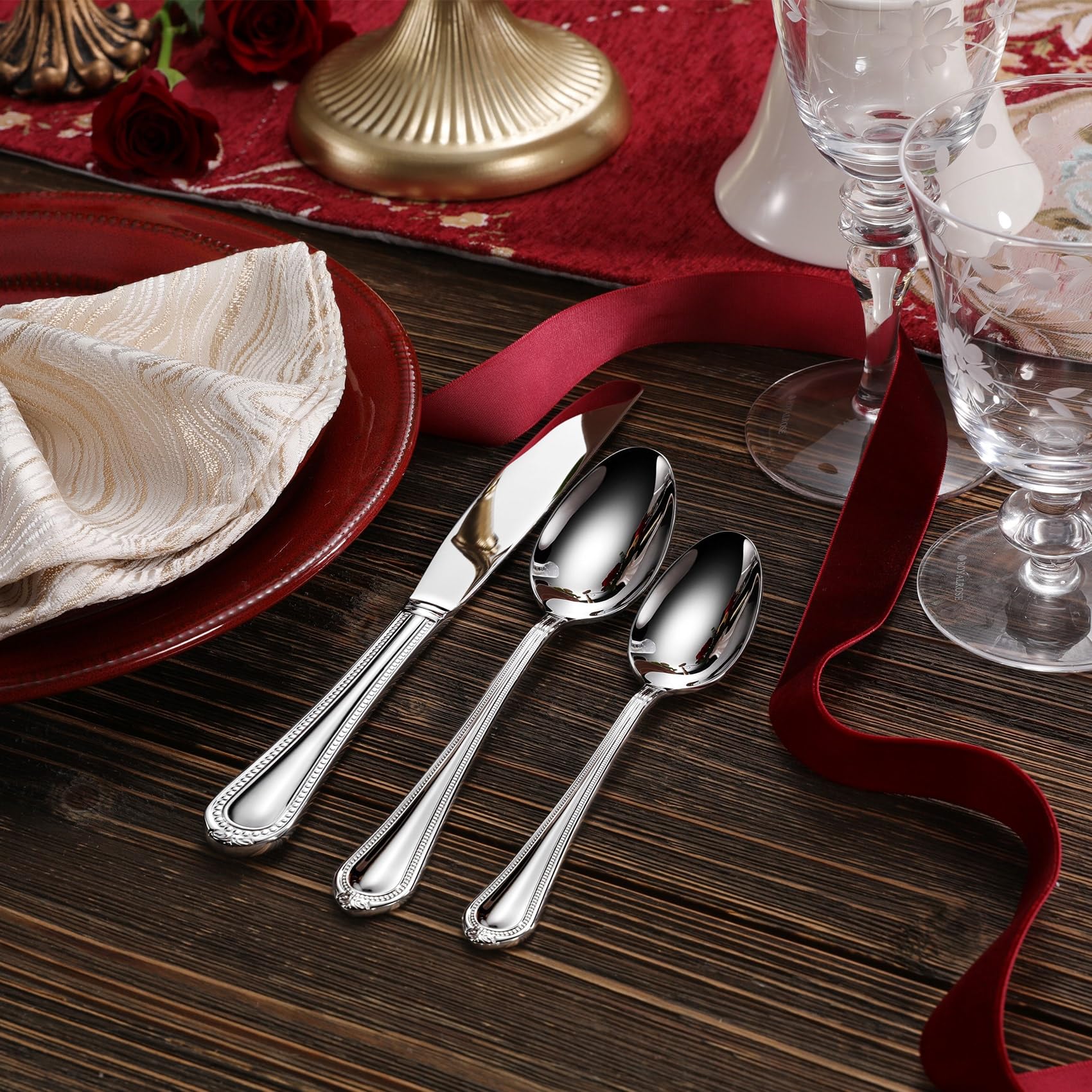 KEAWELL 4-Piece Premium Stainless Steel Spoon Set - 18/10 Silverware Teaspoons with Elegant Pearl Edge Design, Mirror Polished & Dishwasher Safe (6.4