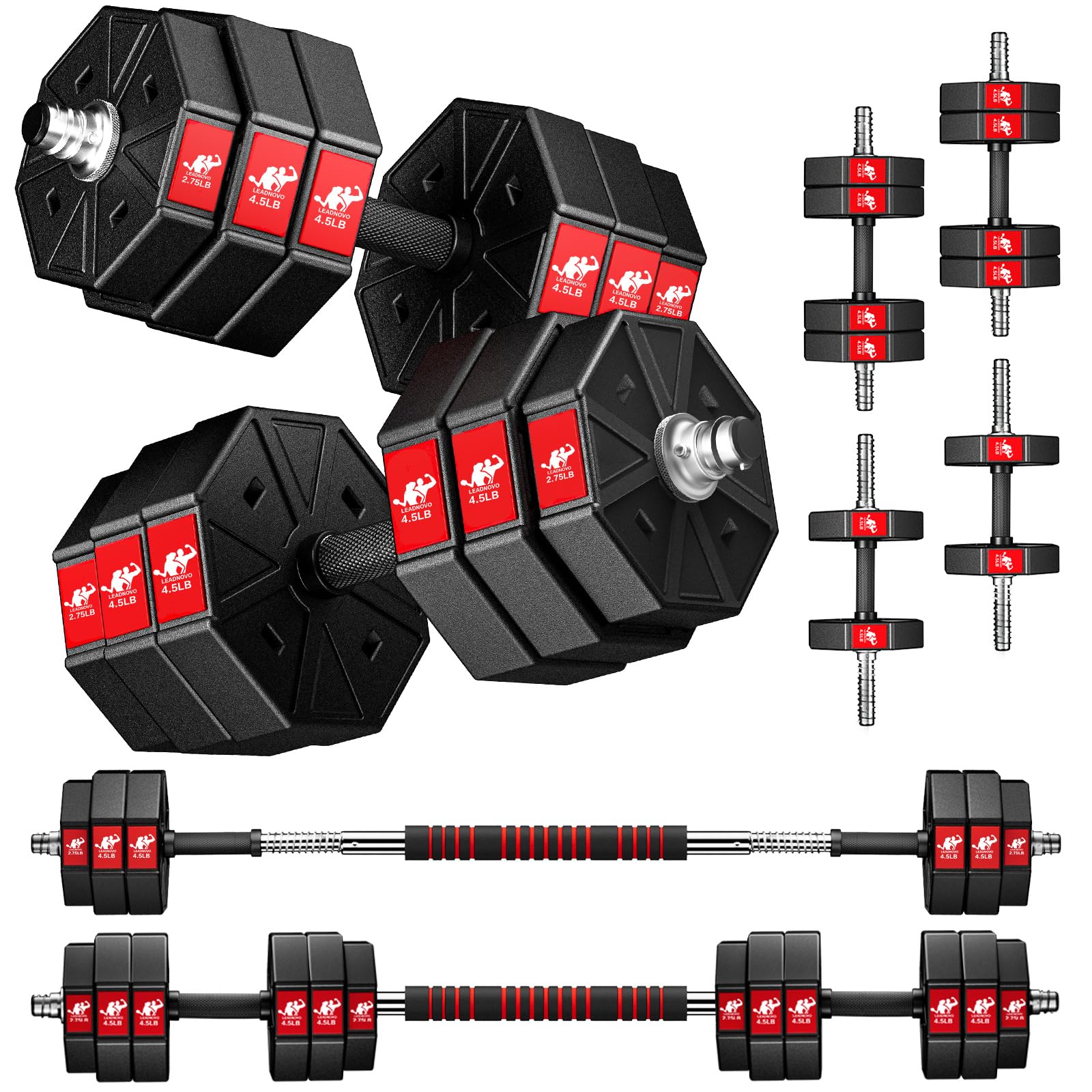 Adjustable Dumbbell Set 44Lbs 66Lbs 88Lbs - 3 in 1 Home Gym Weight Set with Connecting Rod for Strength Training | Perfect for Full-Body Workouts at Home, Office or Small Spaces (Men & Women)