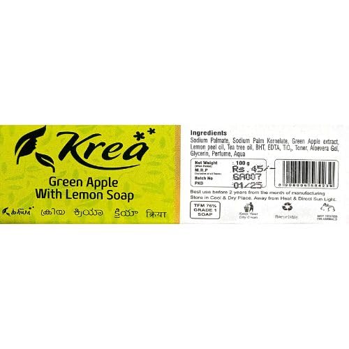 Krea Green Apple & Lemon Scented Soap Bar - Pack of 5 | Natural Handmade Soap for Moisturizing & Refreshing Skin | Perfect for Bath, Shower & Gift Sets