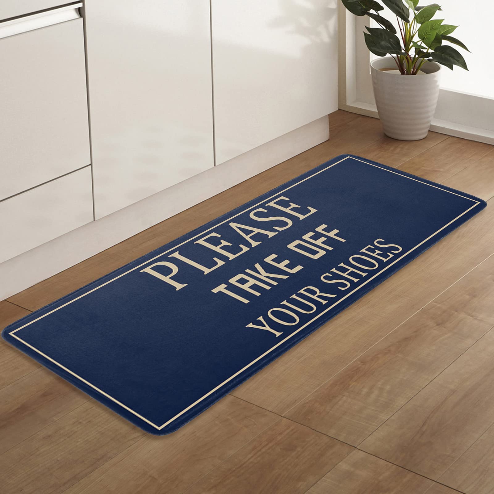 Non-Slip Absorbent Doormat 23.6x70.9 Inches - Indoor/Outdoor Entrance Rug for High Traffic Areas, Durable Please Remove Shoes Floor Mat with Dark Blue Backdrop - Perfect for Entryways, Mudrooms & Front Doors