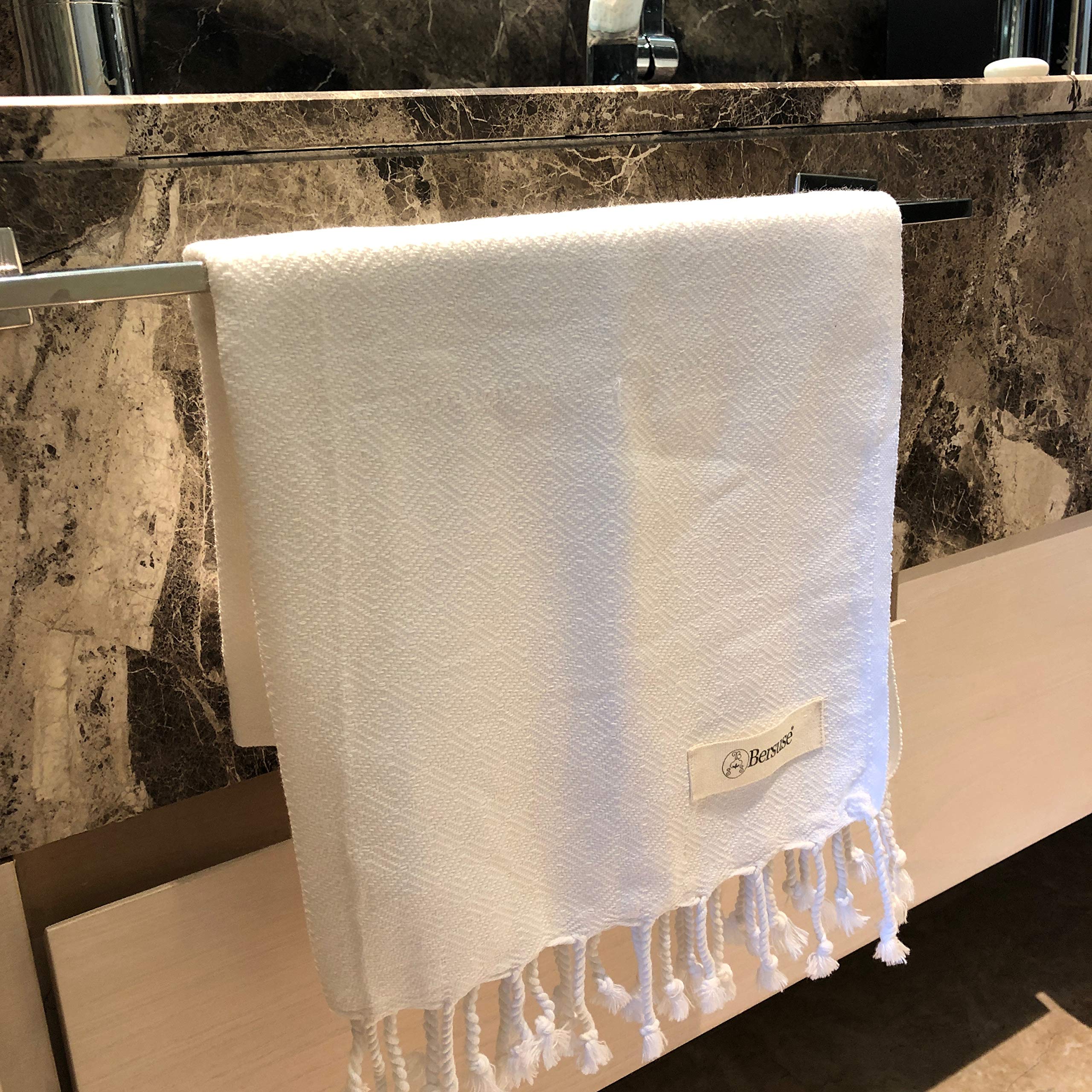 Bersuse 100% Cotton Turkish Bath Towels - Ultra Absorbent & Quick-Drying Hand Towels for Bathroom, Kitchen & Spa - Soft Face, Hair & Hand Towels Set of 6 (23x43 Inches, White) - Perfect for Home, Hotel & Gym Use