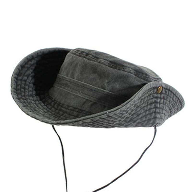 Men's Summer Panama Washed Cotton Bucket Hat with Wind Rope - Jungle Camouflage Design for Travel, Beach, Fishing & Outdoor Activities