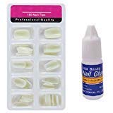 100 Pcs White Acrylic Artificial Nails with Nail Glue (3g) - DIY Nail Art Kit for Salon, Home Manicure & Party Glam Looks