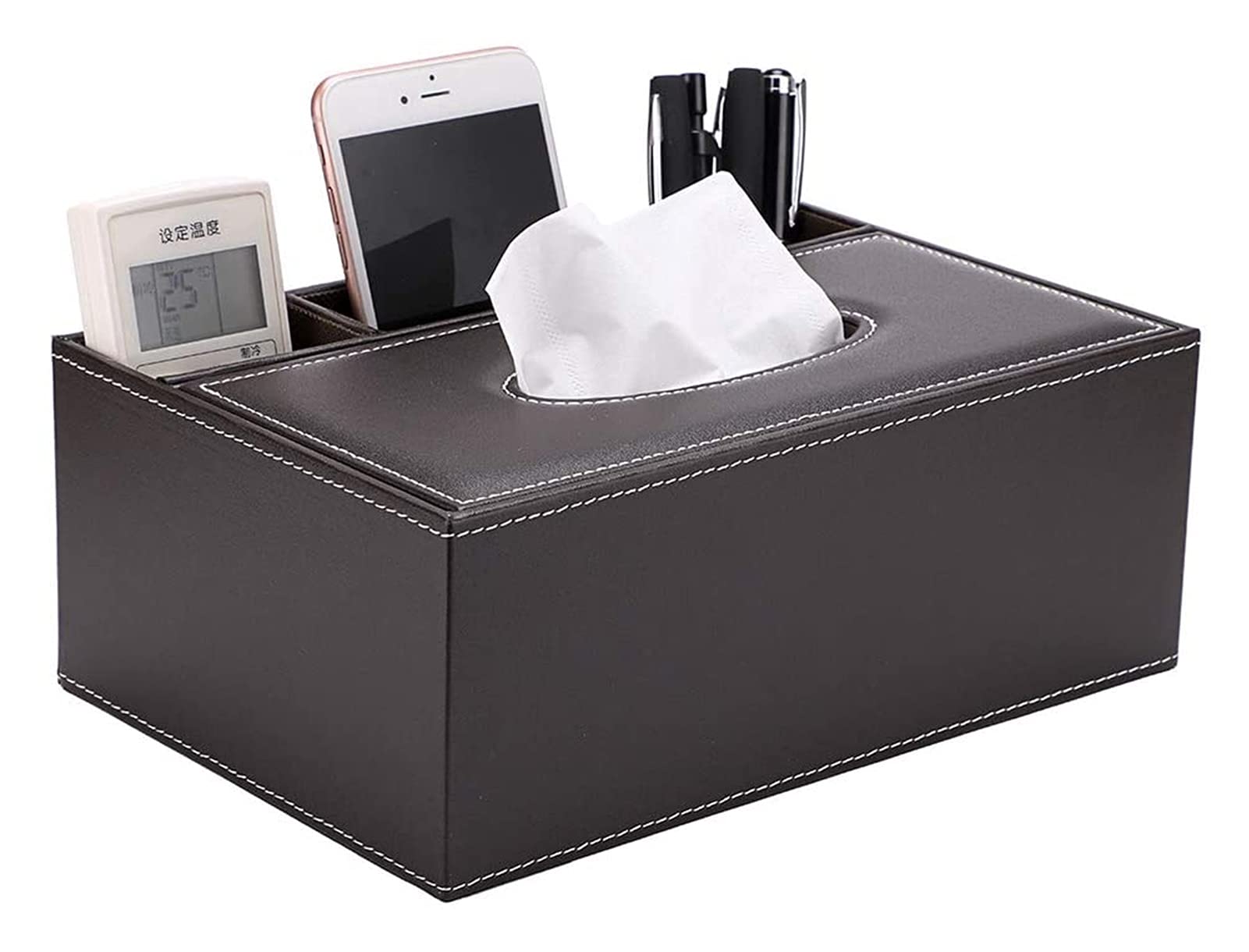Premium PU Leather Rectangular Tissue Box Holder with Remote Control Storage - Elegant Home & Office Desk Organizer for Napkins, Tissues & Essentials | Perfect for Living Room, Bedroom, Office Desk Decor