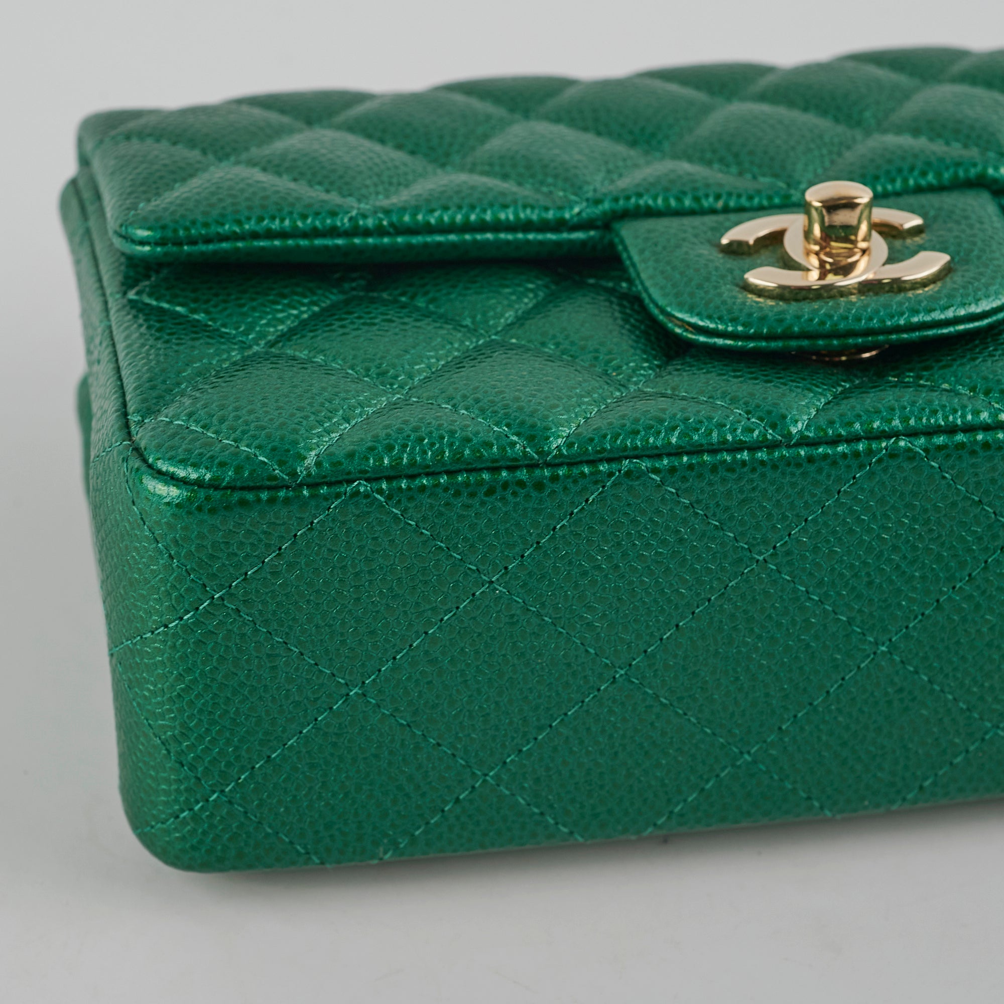Chanel Caviar Leather Mini Rectangular Flap Bag in Emerald Green - 18S Collection | Luxury Crossbody Purse for Women, Perfect for Parties & Evening Events