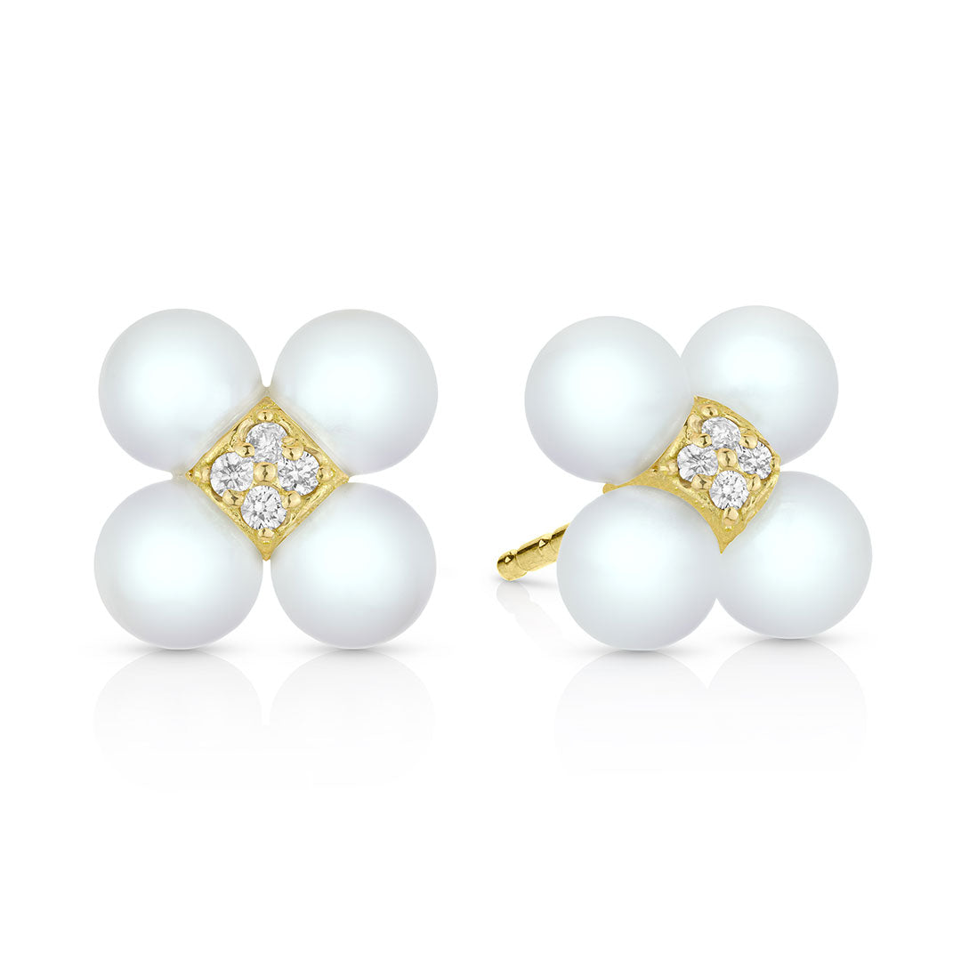 Paul Morelli Pearl & Diamond Stud Earrings - Elegant 14K Gold Jewelry for Women, Perfect for Weddings, Parties & Special Occasions