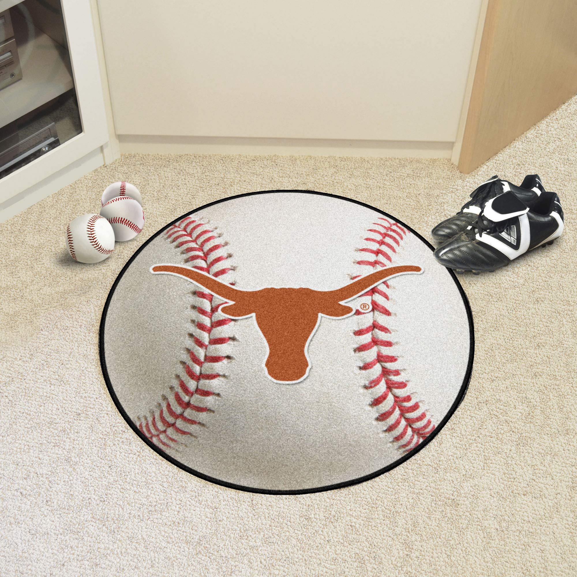Texas Longhorns Baseball Shaped Accent Rug - 27 Inch Diameter Fanmats 3177 | Durable College Team Decor for Game Room, Bedroom & Sports Fan Cave