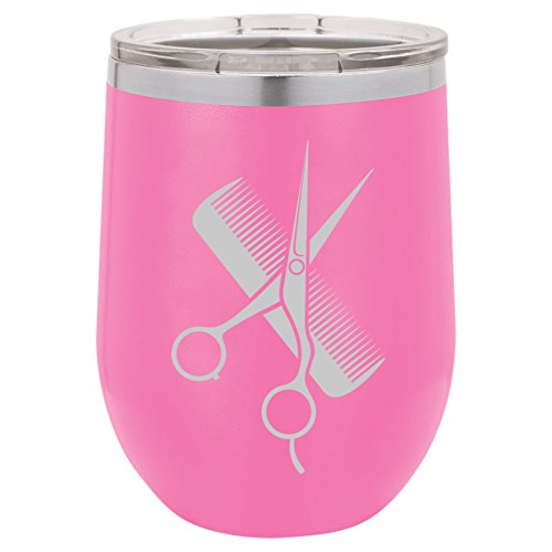 12 oz Double Wall Vacuum Insulated Stainless Steel Wine Tumbler - Stemless Coffee Travel Mug with Lid & Non-Slip Base - Hot Pink - Perfect for Office, Commuting, Camping & Outdoor Activities
