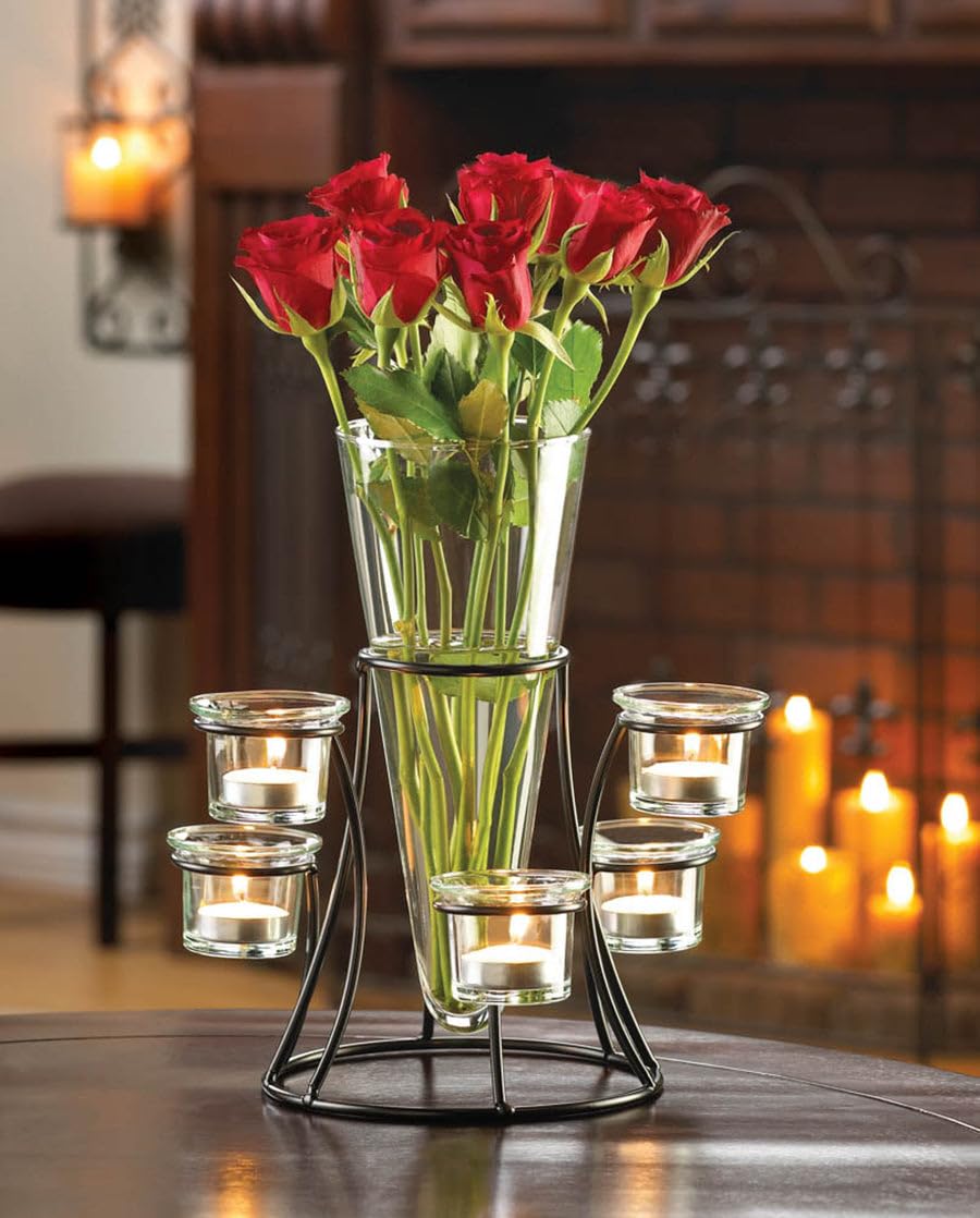 Elegant Black Metal Frame Tapered Glass Flower Vase & Candle Holder Set - Modern Home Decor for Dining Table, Wedding Centerpiece, and Living Room Display