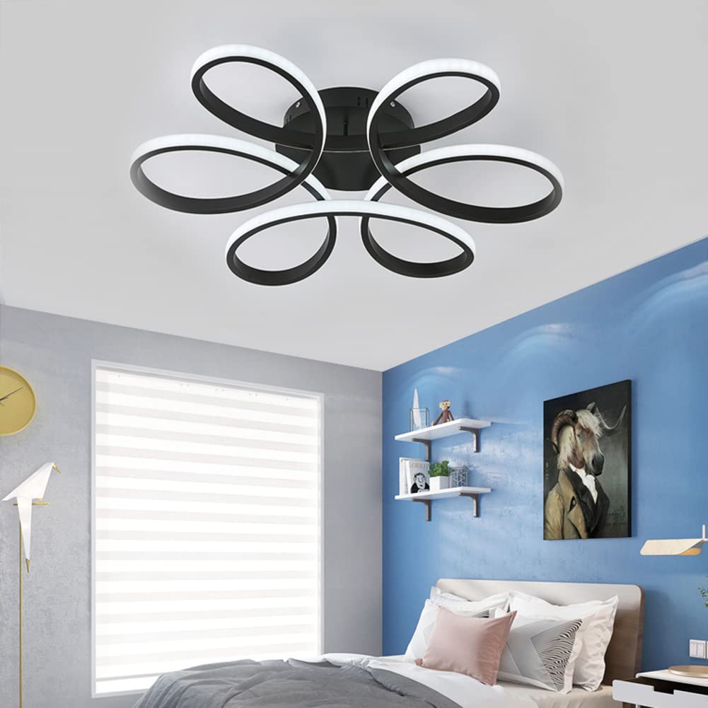 XEMQENER 74W LED Ceiling Light Fixture - Modern Flush Mount Chandelier with Elegant Flower Design, Acrylic Material, 6000K Cool White Light, Black - Perfect for Living Room, Bedroom, Dining Room Lighting | Energy-Efficient Home & Office Decoration