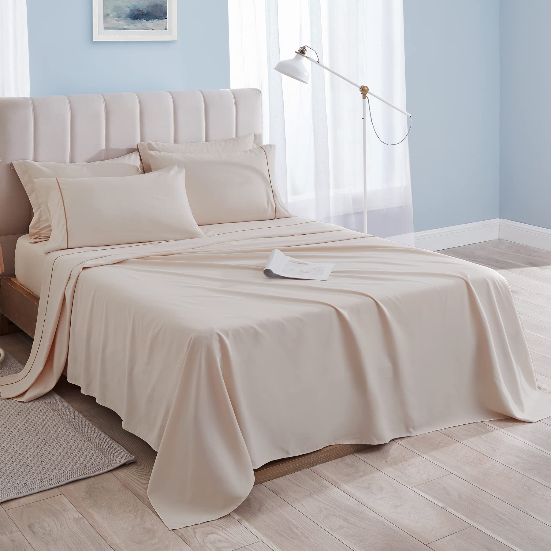 Bedsure 4-Piece Twin Size Sheet Set - Soft Brushed Microfiber Deep Pocket Bed Sheets, 1800 Thread Count Luxury Hotel Quality, Wrinkle & Fade Resistant, Beige - Perfect for Guest Rooms, Dorms & Cozy Bedrooms