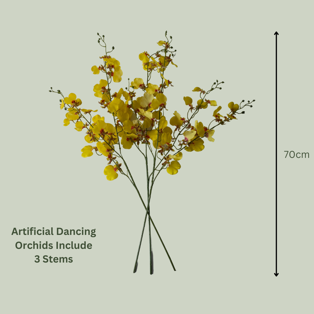 Artificial Dancing Orchid Stems - Set of 3 Realistic Floral Stems for Home Decor, Wedding Centerpieces, and Office Table Arrangements