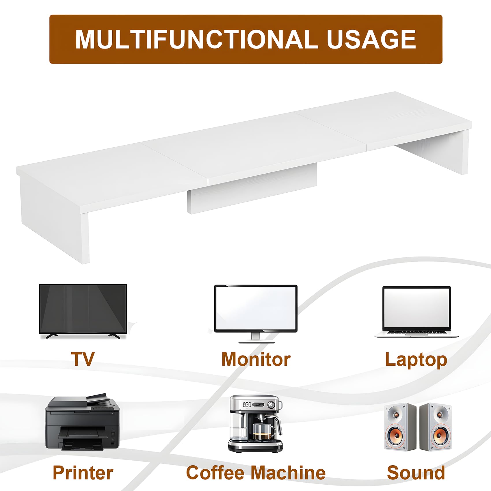 Dual Monitor Stand Riser for 2 Monitors - Large Adjustable Desk Shelf Organizer for Computer, Printer, TV - Perfect for Home Office & Gaming Setup (White)