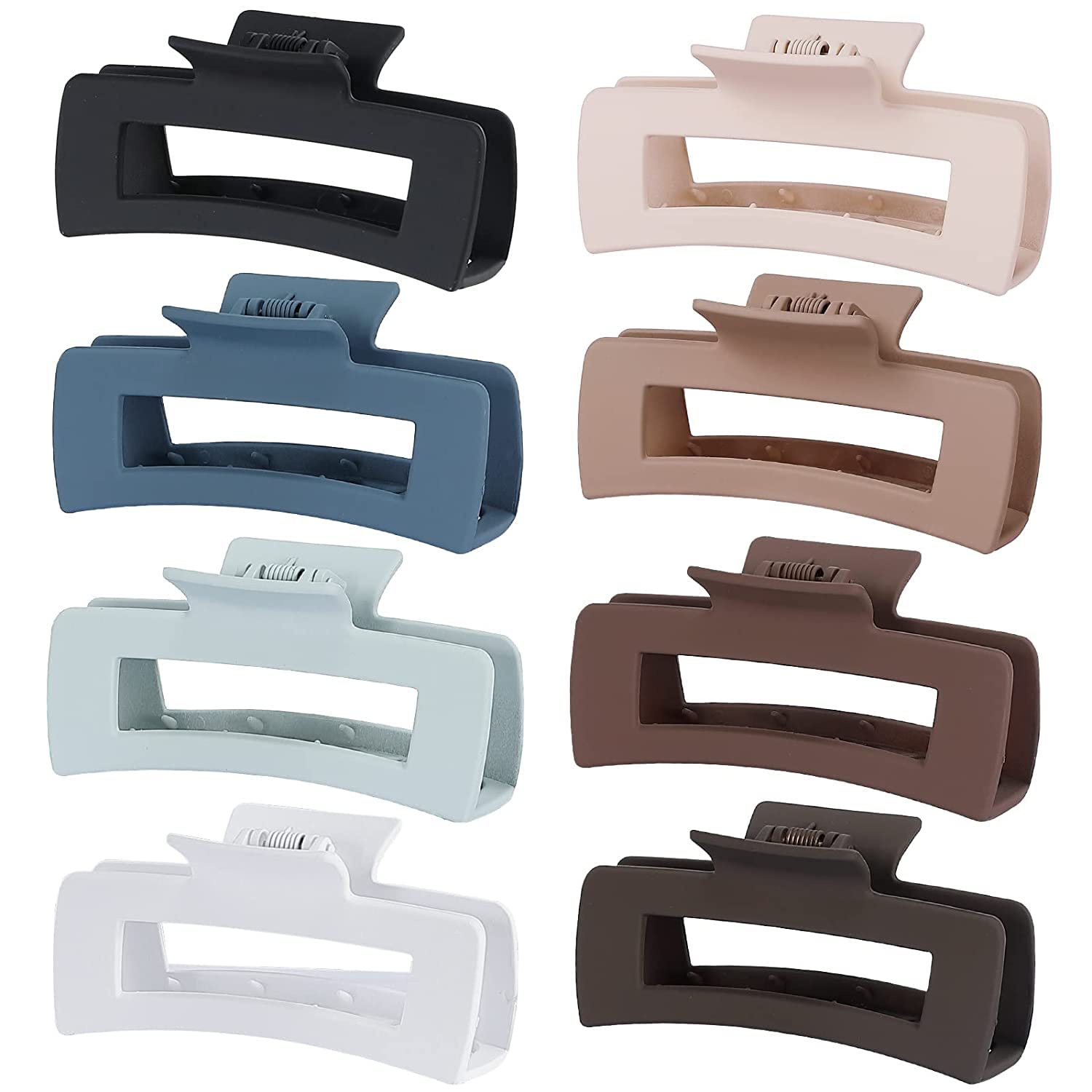 Large Hair Claw Clips 8 Pack - Non-Slip Rectangle Hair Clips for Thick Hair | Acrylic Banana Jaw Clips Hair Accessories for Women & Girls (Blue/Brown) - Perfect for Updos, Ponytails & Everyday Styling