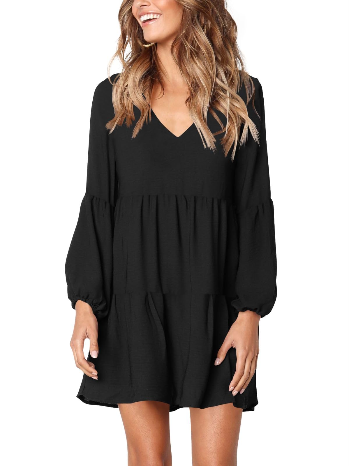 DittyandVibe Women's Casual Long Sleeve V-Neck Flowy Tunic Dress - Elegant & Comfortable for Work, Date Night & Fall Outfits
